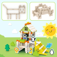 Juego de Bloques de Construcción de Madera Montessori de 6 Temas, Cabaña de Madera, Juguete Educativo Temprano para Niños, Modelo de Casa para Armar a Mano