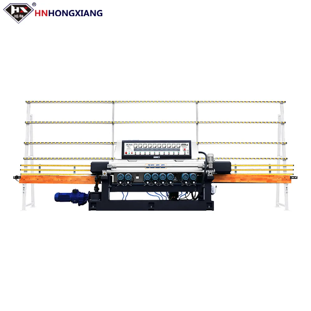 Máquina de borda de vidro liso em linha reta 9 motores máquina de polimento chanfrado de vidro