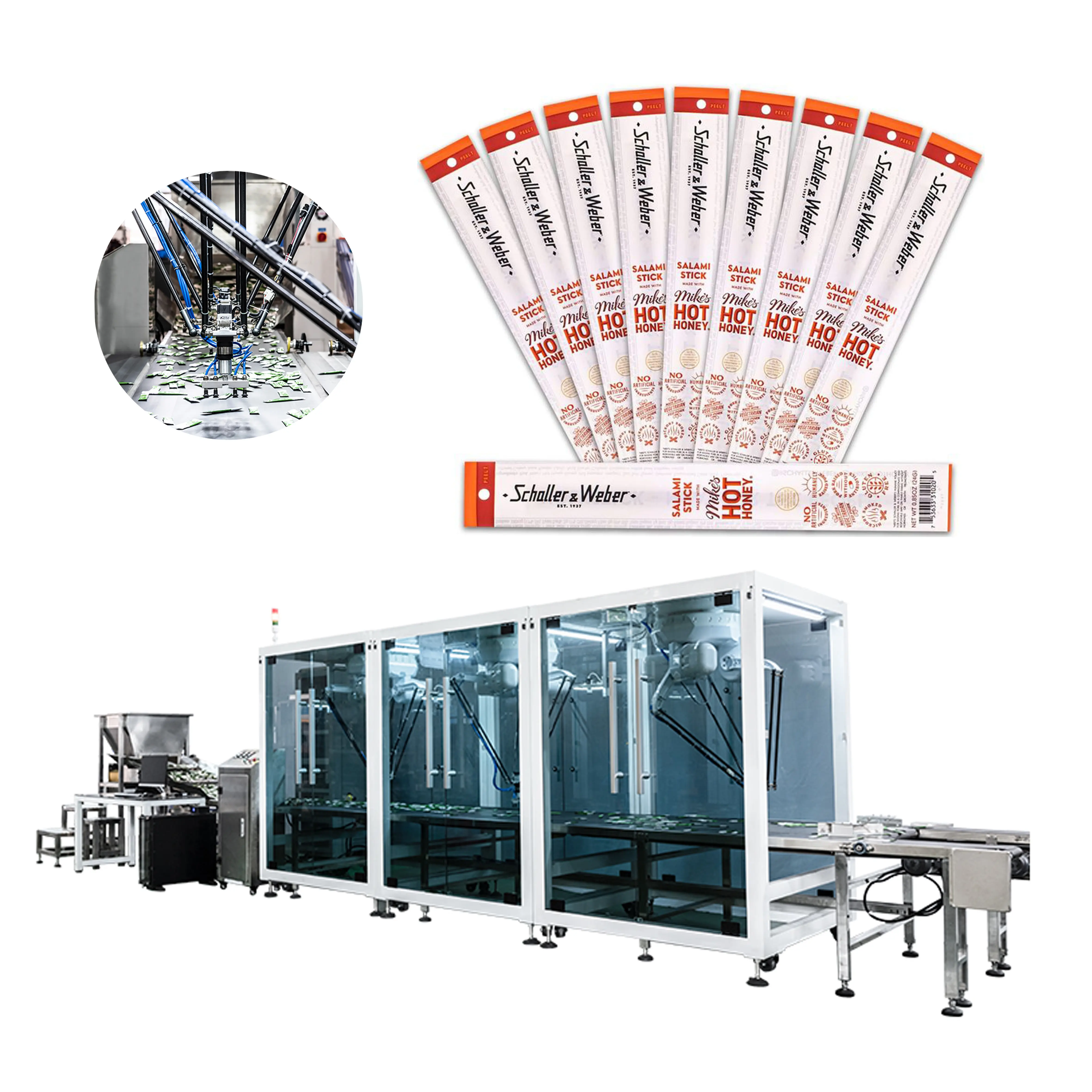 Neuer parallel-delta-roboter für die lebensmittelindustrie, der beutel für das sortieren und aufnehmen von dreckfleisch und snacks mit mechanischem arm