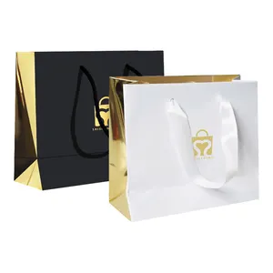 Paper Bag Gift Bag Custom Luxury Black Clothes Store Retail Packaging Gift Carry Bags Boutique Shopping Paper Bags With Your Own Logo