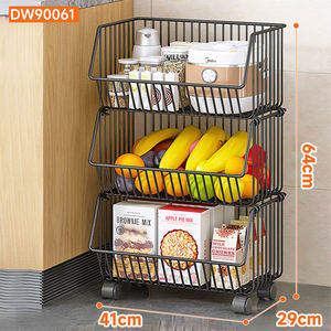 Panier <span class=keywords><strong>à</strong></span> fruits et légumes organisateur étagère de sol paniers de rangement en métal <span class=keywords><strong>empilables</strong></span> <span class=keywords><strong>à</strong></span> <span class=keywords><strong>3</strong></span> niveaux avec roues - Product Image 2