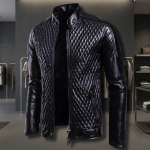 Chaqueta de Invierno Unisex NA108 de BS International, Cuello Mao, Cuero Genuino de Cordero y Lona, Corte Regular - Product Image 1