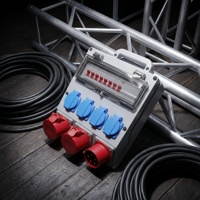Distributeur d'alimentation mural CEE industriel 32A 5P avec prises d'entrée 32A 5P et prises de sortie 16A 250V DK/Schuko avec disjoncteur MCB et disjoncteur différentiel RCCB
