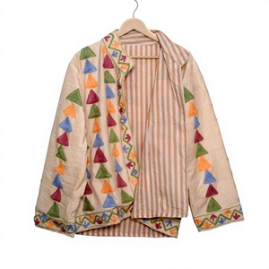 Embroidered Geometric <b>Pattern</b> Cotton <b>Jacket</b> Turn-down Collar Full Sleeve Spring Women's Outerwear - Product Image 1