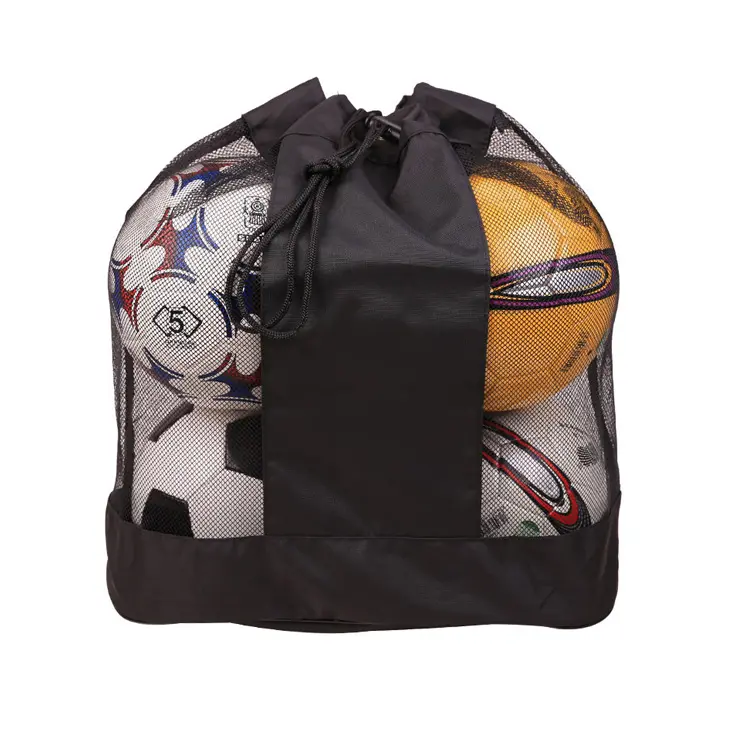 Custom Logo Extra Large Black Drawstring Mesh football basketball storage bag Ball Carry Net Bag
