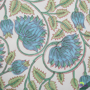 Vente en gros de tapis de décoration de table 100% coton bleuet bleu russe vert avec fleur imprimée en bloc pour la maison ou le bureau indien - Product Image 1