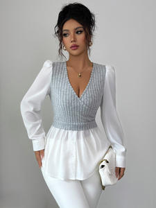 Koleksi musim gugur baru dilengkapi dengan rompi lengan panjang berlapis yang elegan dan berkualitas tinggi dan kemeja untuk wanita - Product Image 6