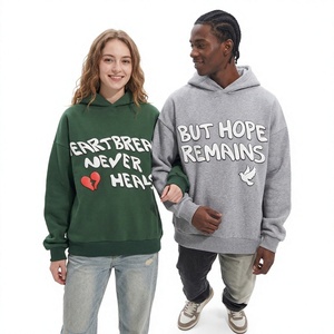 Sudadera con Capucha Unisex Oversize de Punto, de Algodón y Forro Polar, Ecológica, con Estampado Puff, para Otoño, Colección Heartbreaker Never Heals Hope Remains - Product Image 1