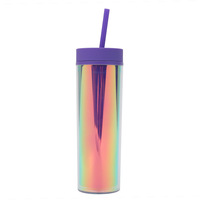 Mug de voyage réutilisable 16oz à double paroi en plastique, couleur dégradée, pour le camping, résistant à l'eau bouillante