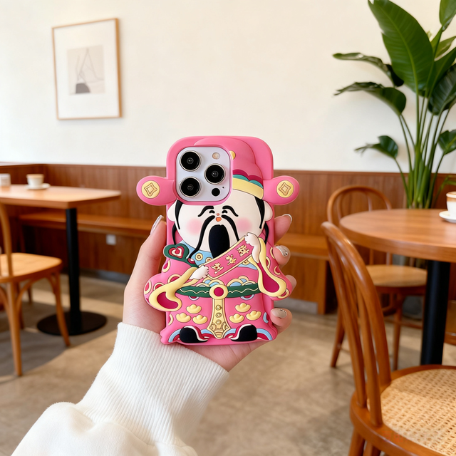 3D Lucky God Shockproof Soft Silicone Phone Case for 15 Pro Max 14 13 12 Creative Cartoon Cover