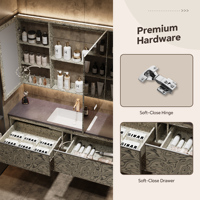 Luxe italien moderne, plan de travail en pierre intégré avec évier en céramique, miroir LED intelligent/armoire miroir