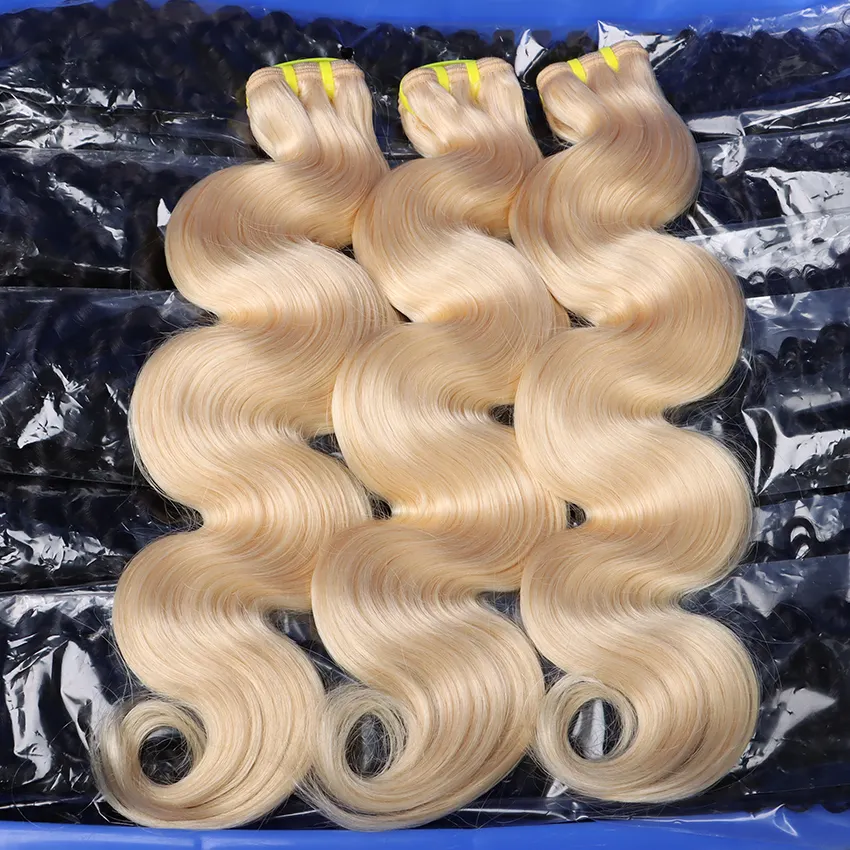 Cheap 10A Brazilian Human Hair Blonde Bundles Raw Natural Body Wave Extensions 613 Virgin Hair Bundles