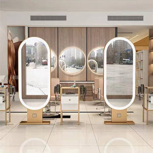 Estación de espejo de pelo de salón de peluquería dorada doble cara de pie profesional Sincoo - Product Image 2
