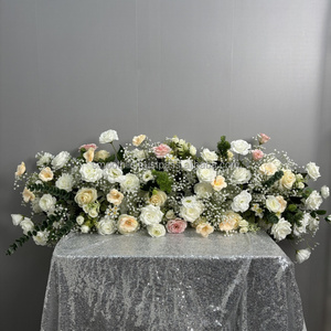 Camino de Flores Artificiales Personalizado SMOOTH, Rosas Blancas y Rosas Rosadas con Paniculata, Hilera Larga para Decoración de Bodas y Eventos - Product Image 2