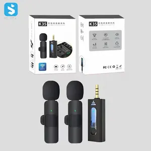 K35 canlı Mini klip yaka yaka yaka kablosuz mikrofon yönlü kondenser mikrofon kamera hoparlör Smartphone kayıt için