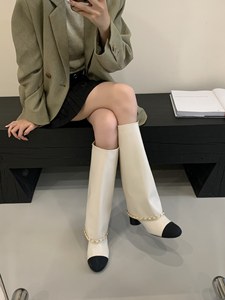 Haut de gamme pour Style abricot <span class=keywords><strong>noir</strong></span> en cuir véritable <span class=keywords><strong>talon</strong></span> épais pantalon bottes femmes hiver chevalier sur le genou bottes longues - Product Image 6