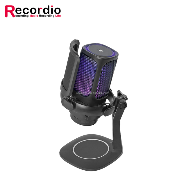 USB Gaming Microphone RGB for Streaming Podcast Vocal Recording Computer Mic with Noise Cancellation Mute Button Desktop Stand