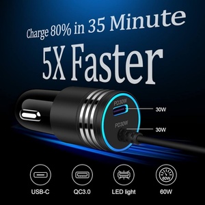 Mini điện tất cả các xe là phổ 12V 20V 24V 5V3A <span class=keywords><strong>USB</strong></span> C Sạc xe PD 30W loại C sạc xe hơi với cổng kép sạc nhanh - Product Image 5