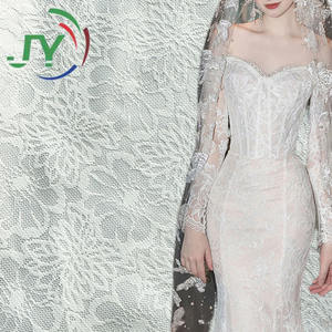 قماش دانتيل مزخرف بنقوش زهرية مطاطي وقابل للتنفس من البوليستر 400 جرام/متر مربع لفساتين الزفاف وفساتين السهرة والملابس الداخلية - Product Image 1