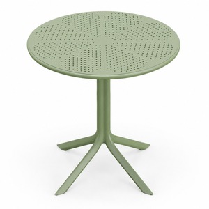Table de café d'extérieur en aluminium vert sauge GDRS, plateau perforé rond de 27,8 pouces, style bistrot moderne, livraison aux États-Unis - Product Image 1