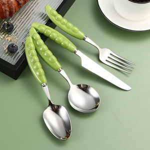 304 Stainless Steel Pea Shape <b>Ceramic</b> Handle <b>Knife</b> Fork Spoon <b>Set</b> Western Tableware Eco-Friendly Party Dinnerware - Product Image 1