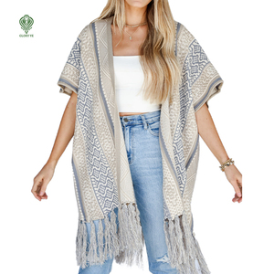 Venta al por mayor personalizado Chic largo ganchillo flecos plumero Femme <span class=keywords><strong>Tricot</strong></span>é Poncho Boho bohemio algodón tejido capa cárdigan suéter de las mujeres - Product Image 1