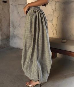 Pantalon Harem Plaid <span class=keywords><strong>Femme</strong></span> Taille Mi-Haute Cordon de Serrage Manches Élastiques Coupe Ballon Respirant Coton Rayonne Décontracté avec Poches Vente en Gros OEM - Product Image 6