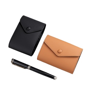 Porte-cartes de visite et d'identité en cuir pleine fleur couleur unie unisexe, porte-cartes de crédit, accessoire de sac pour cartes d'organisme de commerce extérieur, porte-clés - Product Image 1