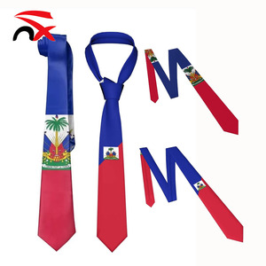 Accessoire <span class=keywords><strong>de</strong></span> mode cadeau d'affaires Polyester <span class=keywords><strong>cravate</strong></span> 145*8cm doux lisse luxe <span class=keywords><strong>drapeau</strong></span> National haïtien <span class=keywords><strong>cravate</strong></span> pour hommes - Product Image 1