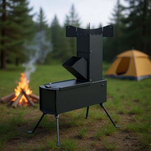 Stufa a Razzo Portatile in Metallo per Campeggio, Accessorio da Cucina per Esterni, Design Monoblocco, Utilizzo per Tutte le Stagioni - Product Image 2