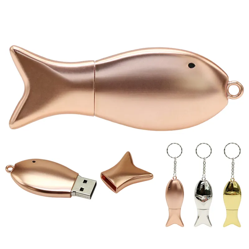 卸売かわいい金属魚の形をしたUSBスティック2.03.032GBかわいい魚USBフラッシュドライブメタルメモリアUSBプロモーションギフト用