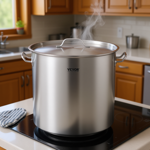 Pentola in acciaio inossidabile da 84Qt con coperchio e manici laterali per zuppe e salse - Product Image 2