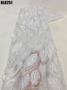 Thanh lịch chất lượng cao UAE ren vải với 3D Lá với sang trọng HANDMADE HẠT & Sequins đẹp phong cách Wedding party Dress - Product Image 6