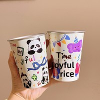 Tasse à eau en acier inoxydable 304 à couvercle simple, motif graffiti original, pour camping, pique-nique, bière, café, thé, design mignon de dessin animé