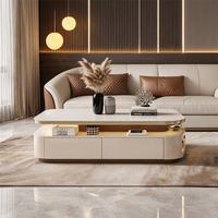 Ensemble de tables basses modernes et contemporaines durables avec rangement, plateau en pierre frittée, structure en bois, mobilier de salon