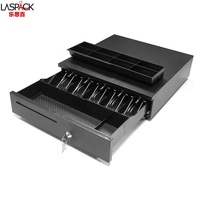 LASPACK Tiroir-caisse noir 5 billets 8 pièces avec interface RJ11 pour système de point de vente, idéal pour supermarchés et commerces de détail