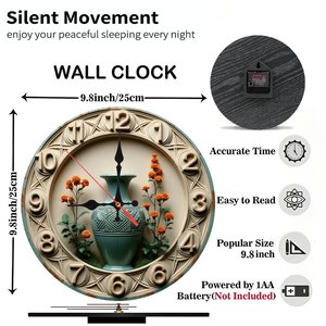 Round Wooden <b>Wall</b> <b>Clock</b> 25x25Cm Quiet Quartz Hotel Lobby Decor <b>Clock</b> - Product Image 2