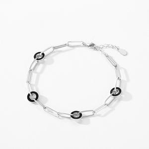 Bracelet chaîne géométrique en argent sterling S925 avec chaîne en résine époxy noire ronde pour femmes, version cuivre personnalisable - Product Image 6