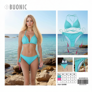 Costume da Bagno Bikini Donna HDJ Turchese Taglie 42 44 46 con Dettagli Nappe, Vestibilità Regolare, in Maglia di Spandex e Poliestere - Product Image 3