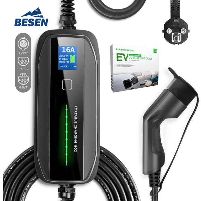 IP66 APP 3.6KW 16A New Portable EV Car Charger Fast Charge TPU Cable Type 1/2 Plug