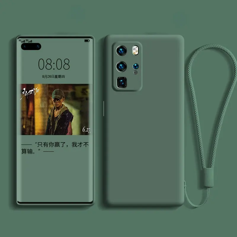 Жидкий силиконовый чехол для телефона Huawei P40 Lite P30 P20 Lite Pro Mate 40 30 20 Pro с ремешком, мягкий однотонный чехол-накладка