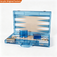 Backgammon en acrylique transparent personnalisé, de luxe, pour les voyages et les tournois, avec jetons, dés et gobelets