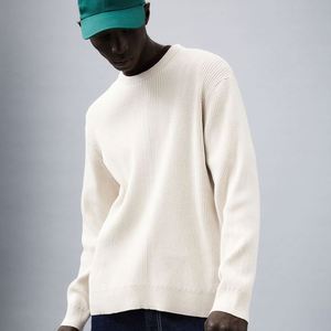 Pull en tricot polyvalent personnalisé Pull en coton à manches longues et col rond blanc pour hommes - Product Image 1