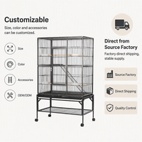 Cage pour animaux de compagnie multifonctionnelle écologique avec cadre en fer et acier inoxydable à motif solide, avec plateau en plastique, emballée pour petits perroquets