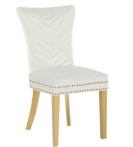 Chaises de salle à manger à 2 pièces avec pieds dorés, finies avec du tissu en velours beige - Product Image 3