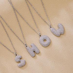 مجوهرات قلادة بحروف زركون من الفولاذ المقاوم للصدأ ، قلادة مبدئية مطلية بالذهب الأبجدية الأبجدية للنساء - Product Image 5