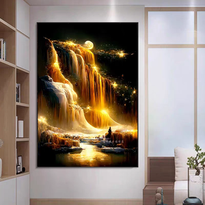 Fábrica personalizada de lujo Luna noche fantasía color playa <span class=keywords><strong>paisaje</strong></span> lienzo enmarcado sala de estar decoración 5D diamante pinturas de pared - Product Image 2