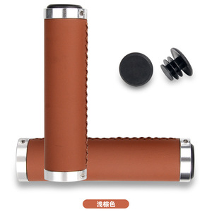 Puños para manillar de bicicleta, 22,2 mm, cuero PU, retro, cosidos a mano, para bicicletas de montaña, color marrón oscuro - Product Image 4