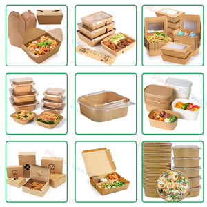 Tùy chỉnh thân thiện với môi bát giác Sushi takeout hộp thực phẩm dùng một lần container không thấm mỡ giấy kraft Bát salad rõ ràng có nắp đậy - Product Image 6