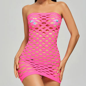 Mini robe sexy en résille avec couleurs lingerle bas de corps plus grand avec grand trou bas de corps - Product Image 1